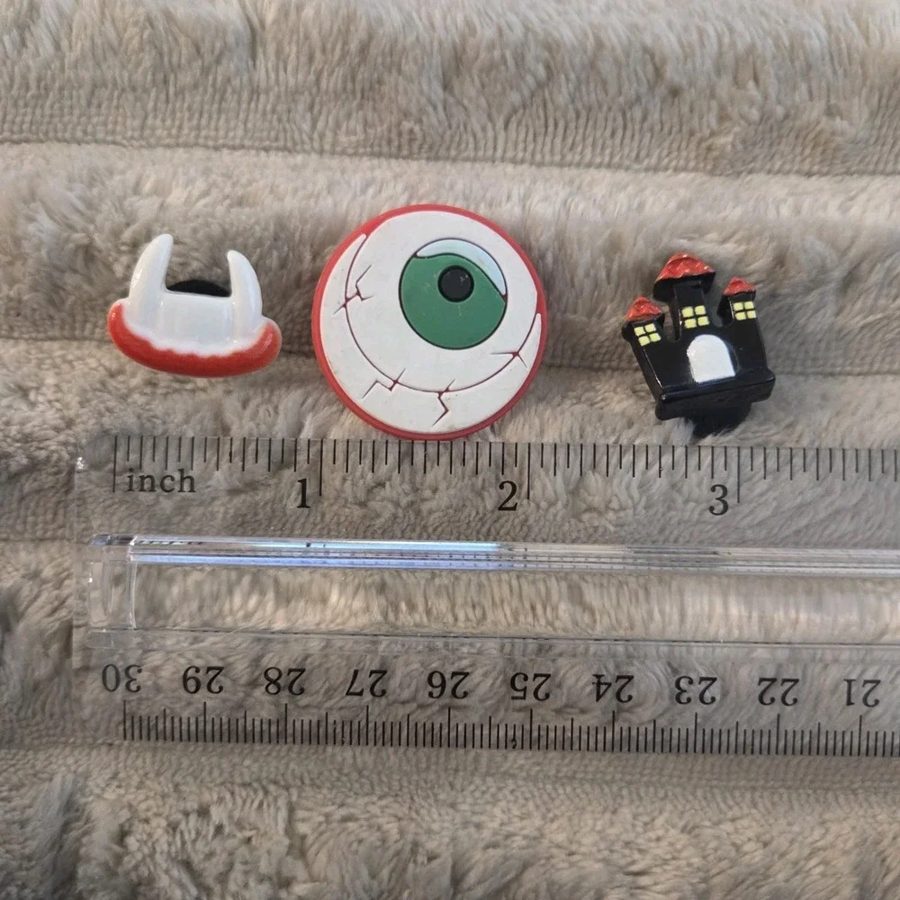 Lot of 3 Halloween Shoe Charms Spooky Eyeball Haunted House Castle Clog Jibbitz